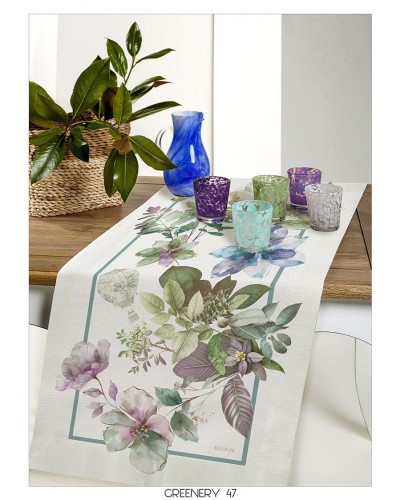 Runner Bloom In Cotone Stampato Greenery Tessitura Randi