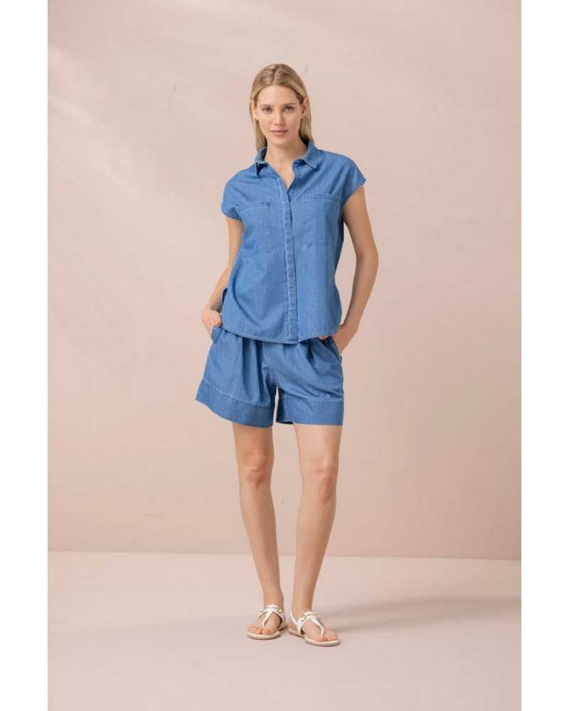 Completo camicia donna in cotone effetto denim NoidìNotte Completo camicia donna in cotone effetto denim NoidìNotte